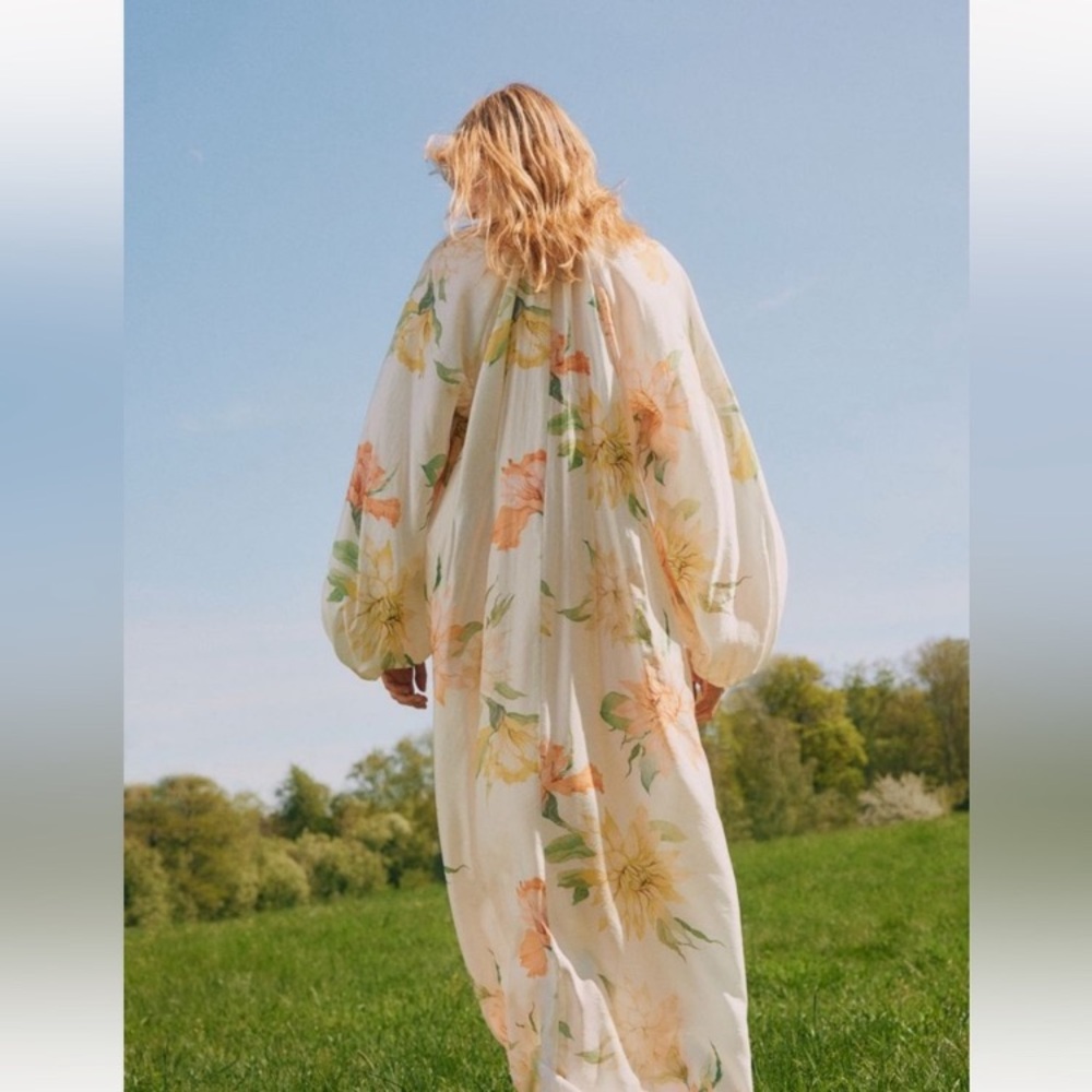 H&M White Orange Yellow Floral Print Midi Maxi Dress - Picture 11 of 16
